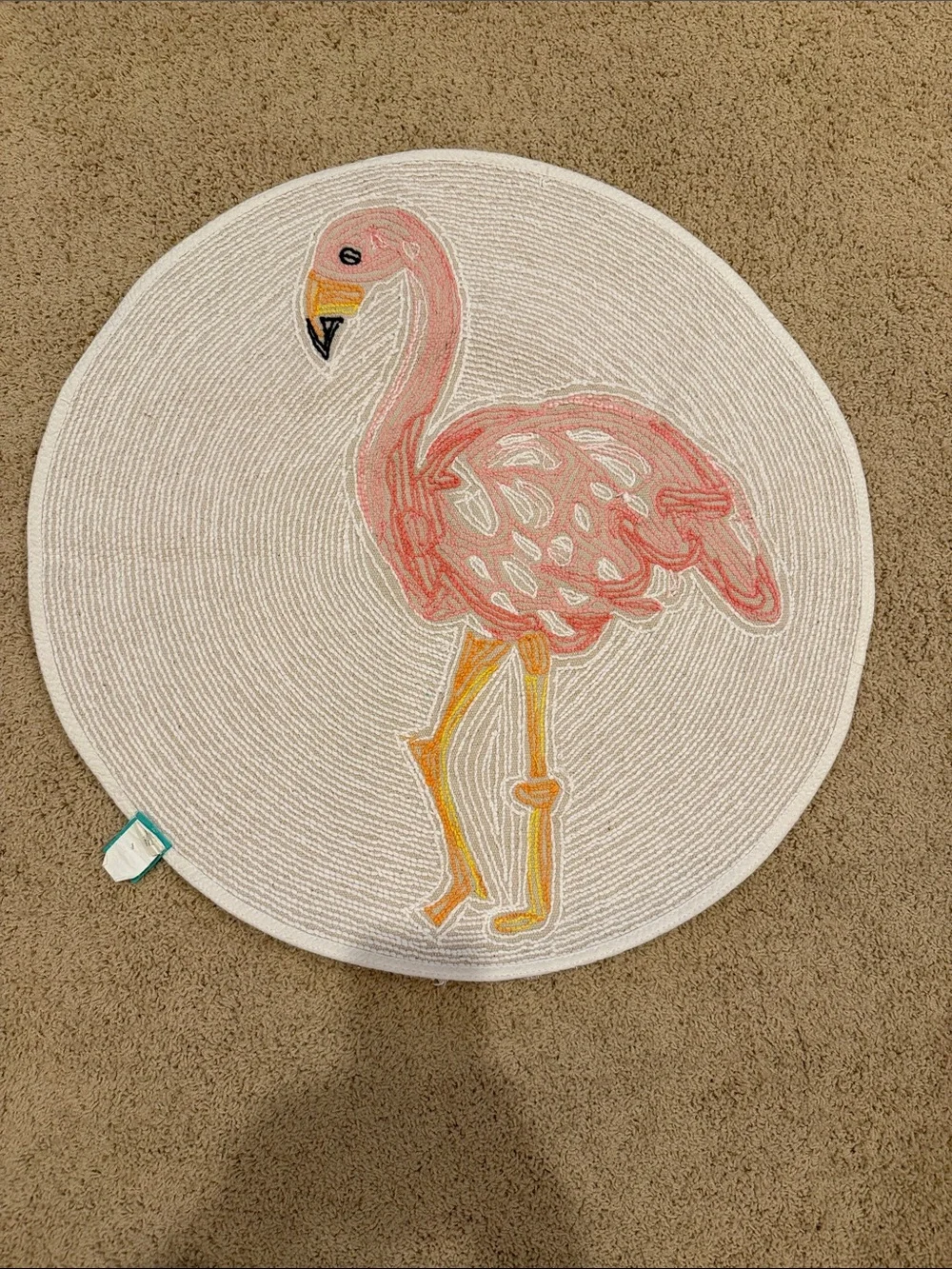 Round Flamingo Bath Mat in Pink, Yellow & White